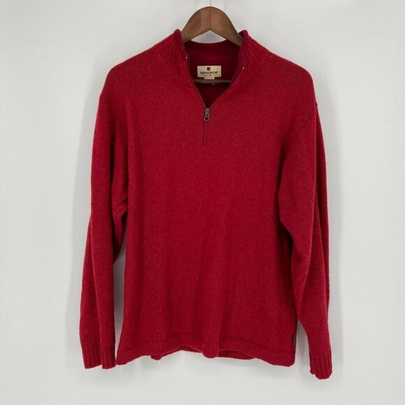Woolrich Pullover Sweater Men's Medium Red Wool 1/4 Zip Mock Neck Long Sleeve‎ - Picture 1 of 8